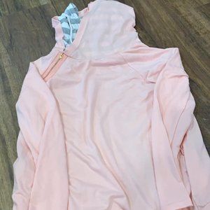 Double Hooded pink and striped hoodie